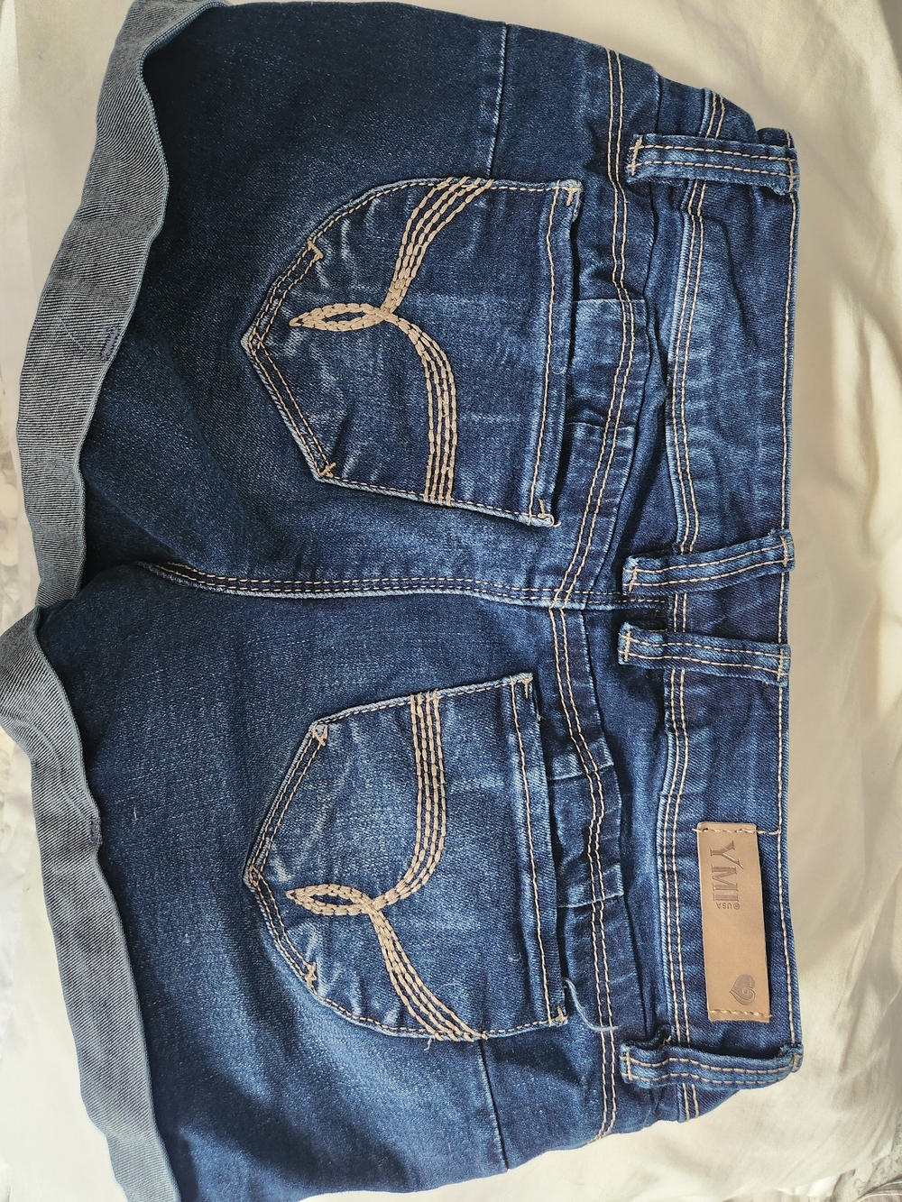 YMI Dark Blue Denim Shorts with Contrast Stitching